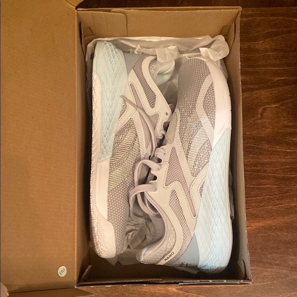 Reebok Women's White and Gray and light blue. Nano X. Never worn.